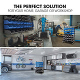 BAUMR-AG 94 Parts Bin Rack Storage System Mobile Double-Sided - Blue - Close-Up Angle