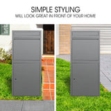 FORTIA Freestanding Parcel Post Box Letterbox, Letter Slot, Woodland Grey - Rear View