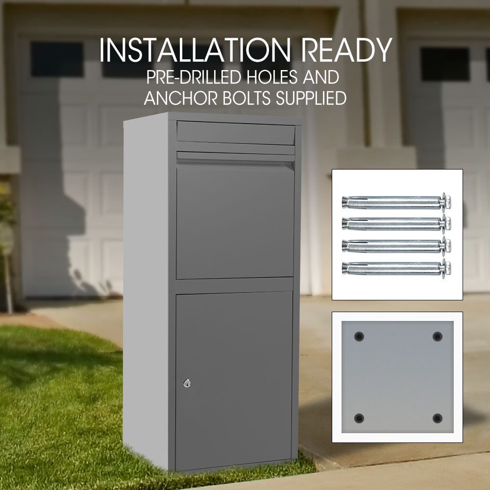 FORTIA Freestanding Parcel Post Box Letterbox, Letter Slot, Woodland Grey