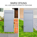 FORTIA Freestanding Parcel Post Box Letterbox, Letter Slot, Light Grey - Rear View