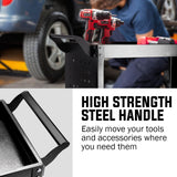Bullet 3-Tier Steel Tool Trolley Cart, for Workshop, Mechanic, with Pegboard, Screwdriver Bay, Black - Close-Up Angle