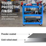Bullet 3-Tier Steel Tool Trolley Cart, for Workshop, Mechanic, with Pegboard, Screwdriver Bay, Blue - Top-Down View