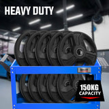 Bullet 3-Tier Steel Tool Trolley Cart, for Workshop, Mechanic, with Pegboard, Screwdriver Bay, Blue - Rear View