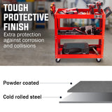 BULLET 3-Tier Steel Tool Trolley Cart for Workshop, Mechanic, with Pegboard, Screwdriver Bay, Red - Top-Down View