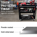 Bullet 3-Tier Steel Tool Trolley Cart, for Workshop, Mechanic, with Drawer, Pegboard, Screwdriver Bay, Black/Red - 45-Degree Angle