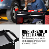 Bullet 3-Tier Steel Tool Trolley Cart, for Workshop, Mechanic, with Drawer, Pegboard, Screwdriver Bay, Black/Red - Low Angle
