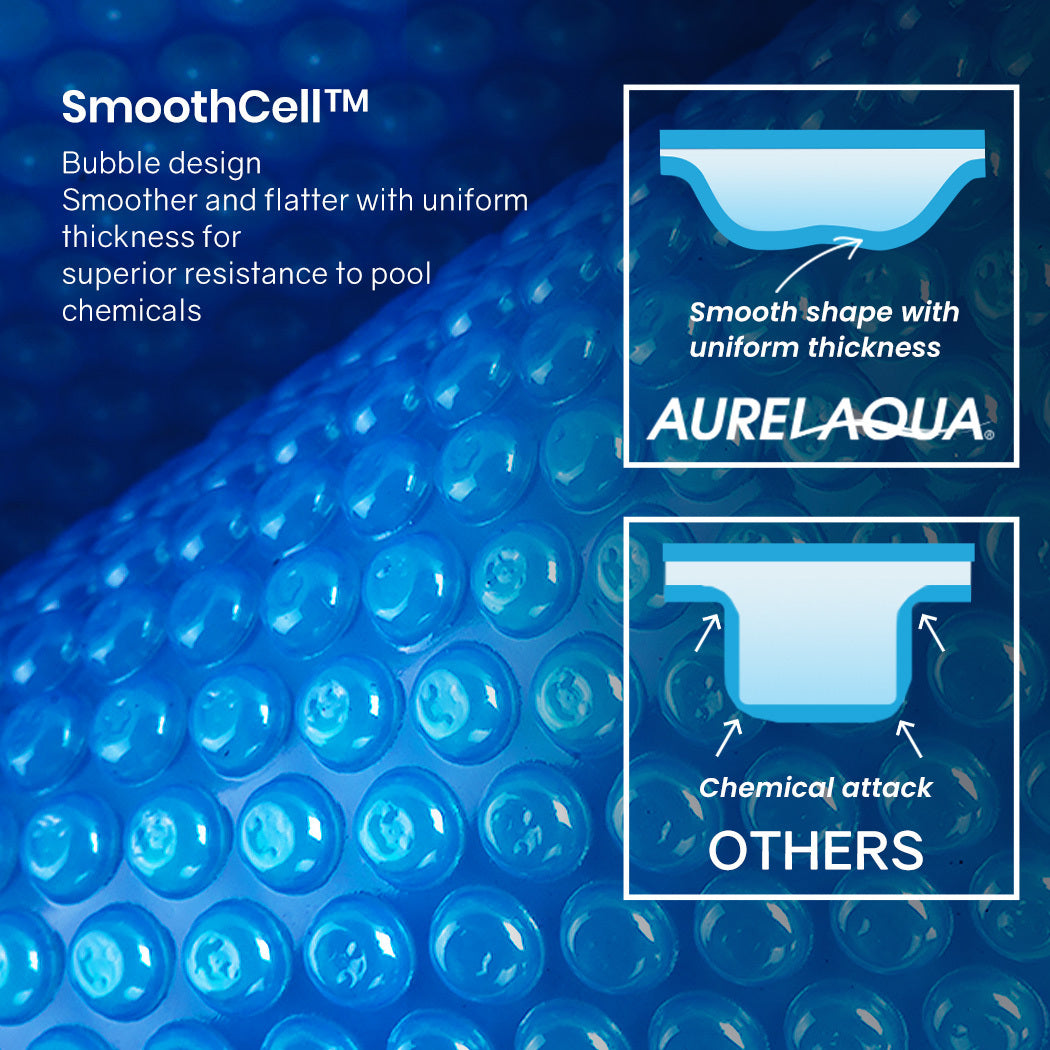 Aurelaqua Pool Cover Roller and 6x3.2m Solar Blanket 400 Micron, Blue
