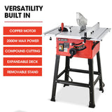 Baumr-AG 2000W 254mm Corded Table Saw with Stand, Extendable, Laser Guide - Front View