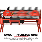 BAUMR-AG 800W Electric Tile Saw Cutter with 200mm (8) Blade, 720mm Cutting Length, Side Extension Table - Close-Up Angle