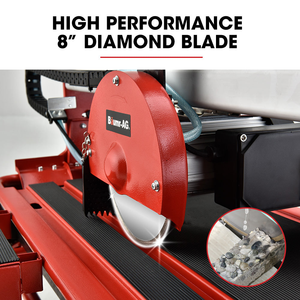 BAUMR-AG 800W Electric Tile Saw Cutter with 200mm (8) Blade, 720mm Cutting Length, Side Extension Table