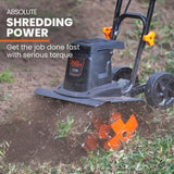 PLANTCRAFT Electric Rotary Hoe Garden Tiller Soil Cultivator, Adjustable Depth, 6 Tines - Side View