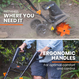 PLANTCRAFT Electric Rotary Hoe Garden Tiller Soil Cultivator, Adjustable Depth, 6 Tines - Rear View