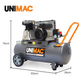 Unimac 70L 2.2kW Commercial Air Compressor, 280L/min 116PSI, Brushless Motor, Certified Tank, Long Service Life - Front View