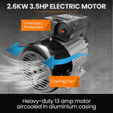 Unimac 100L 2.6kW Industrial Air Compressor, 370L/min 116PSI, Brushless Motor, Long Service Life, Certified Vertical Tank, 15A Plug - 45-Degree Angle