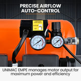 UNIMAC 16L Twin Tank Air Compressor, 116PSI Portable Silent Oil-Free Electric, for Airtools Tyre Inflation - Rear View
