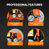 UNIMAC 16L Twin Tank Air Compressor, 116PSI Portable Silent Oil-Free Electric, for Airtools Tyre Inflation - Close-Up Angle