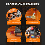 Unimac 16L Silent Oil-Free Electric Air Compressor, 116PSI Portable with Wheels and Handle, Twin Nitto Outlets for Airtools, Tyre Inflation - Rear View