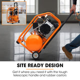 Unimac 16L Silent Oil-Free Electric Air Compressor, 116PSI Portable with Wheels and Handle, Twin Nitto Outlets for Airtools, Tyre Inflation - Low Angle