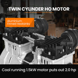 UNIMAC 40L 2.0HP Silent Oil-Free Electric Air Compressor, Portable, Twin Nitto Outlets - Front View