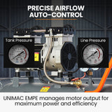 UNIMAC 40L 2.0HP Silent Oil-Free Electric Air Compressor, Portable, Twin Nitto Outlets - Top-Down View