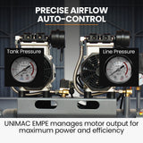 UNIMAC 50L 3.0HP Silent Oil-Free Electric Air Compressor, Portable, Twin Nitto Outlets - Top-Down View