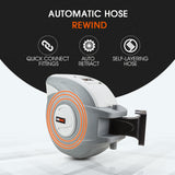 UNIMAC 30m Retractable Air Hose Reel Compressor Wall Mounted Auto Rewind - Side View