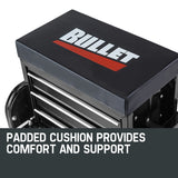 BULLET Rolling Tool Box Stool Mechanic Creeper Toolbox Seat Cushion Garage Tray - Close-Up Angle