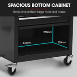 Bullet Pro 4 Drawer Tool Box Cabinet Trolley Storage, with 1-Door Toolbox Garage Organiser Set, Black - Top-Down View