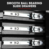 Bullet Pro 4 Drawer Tool Box Cabinet Trolley Storage, with 1-Door Toolbox Garage Organiser Set, Black - Close-Up Angle