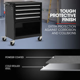 Bullet Pro 4 Drawer Tool Box Cabinet Trolley Storage, with 1-Door Toolbox Garage Organiser Set, Black - Side View