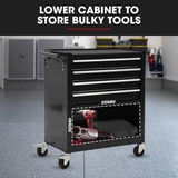 Bullet Pro 4 Drawer Tool Box Cabinet Trolley Storage, with 1-Door Toolbox Garage Organiser Set, Black - Close-Up Angle
