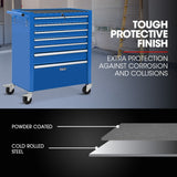 BULLET Pro 7 Drawer Tool Box Cabinet Trolley Storage, Toolbox Garage Organiser Set, Blue - Front View