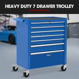 BULLET Pro 7 Drawer Tool Box Cabinet Trolley Storage, Toolbox Garage Organiser Set, Blue - Side View