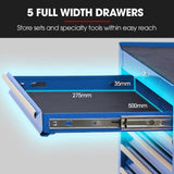 BULLET Pro 7 Drawer Tool Box Cabinet Trolley Storage, Toolbox Garage Organiser Set, Blue - Top-Down View
