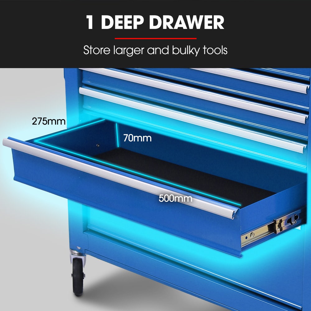 BULLET Pro 7 Drawer Tool Box Cabinet Trolley Storage, Toolbox Garage Organiser Set, Blue