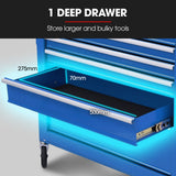 BULLET Pro 7 Drawer Tool Box Cabinet Trolley Storage, Toolbox Garage Organiser Set, Blue - 45-Degree Angle