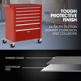 BULLET Pro 7 Drawer Tool Box Cabinet Trolley Storage, Toolbox Garage Organiser Set, Red - Side View