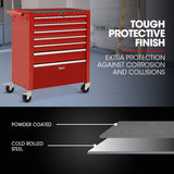 BULLET Pro 7 Drawer Tool Box Cabinet Trolley Storage, Toolbox Garage Organiser Set, Red