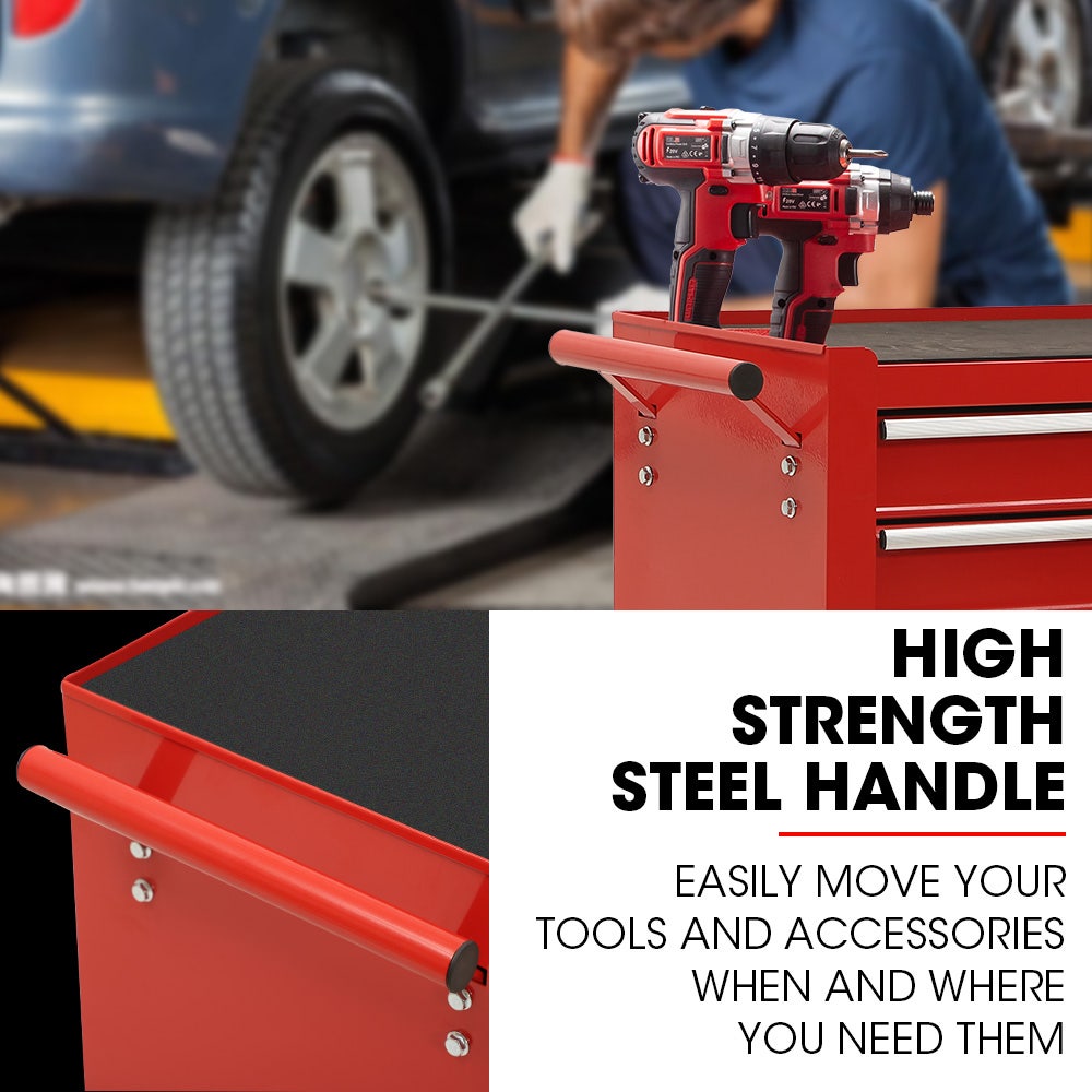 BULLET Pro 7 Drawer Tool Box Cabinet Trolley Storage, Toolbox Garage Organiser Set, Red