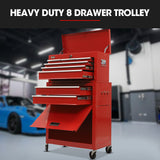 BULLET 8 Drawer Tool Box Cabinet Chest Storage, Toolbox Garage Organiser Set, Red - Top-Down View