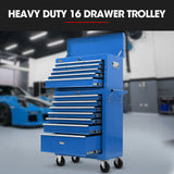 BULLET 16 Drawer Tool Box Cabinet Chest Storage, Toolbox Garage Organiser Set, Blue - Side View