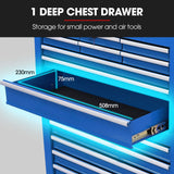 BULLET 16 Drawer Tool Box Cabinet Chest Storage, Toolbox Garage Organiser Set, Blue - Rear View