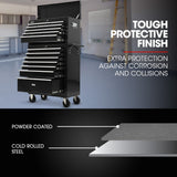 BULLET Pro 16 Drawer Tool Box Cabinet Chest Storage, Toolbox Garage Organiser Set, Black - Front View