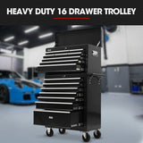 BULLET Pro 16 Drawer Tool Box Cabinet Chest Storage, Toolbox Garage Organiser Set, Black - Side View