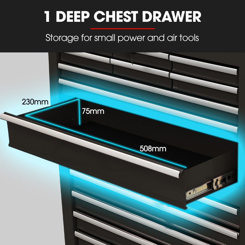 BULLET Pro 16 Drawer Tool Box Cabinet Chest Storage, Toolbox Garage Organiser Set, Black