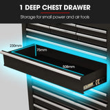 BULLET Pro 16 Drawer Tool Box Cabinet Chest Storage, Toolbox Garage Organiser Set, Black - Rear View