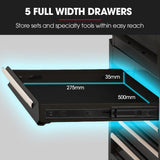 BULLET Pro 16 Drawer Tool Box Cabinet Chest Storage, Toolbox Garage Organiser Set, Black - Close-Up Angle