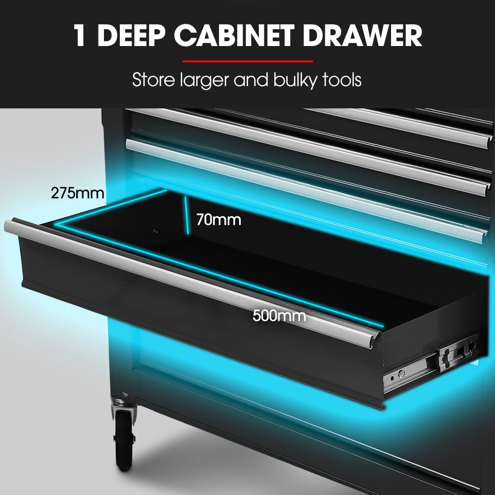 BULLET Pro 16 Drawer Tool Box Cabinet Chest Storage, Toolbox Garage Organiser Set, Black