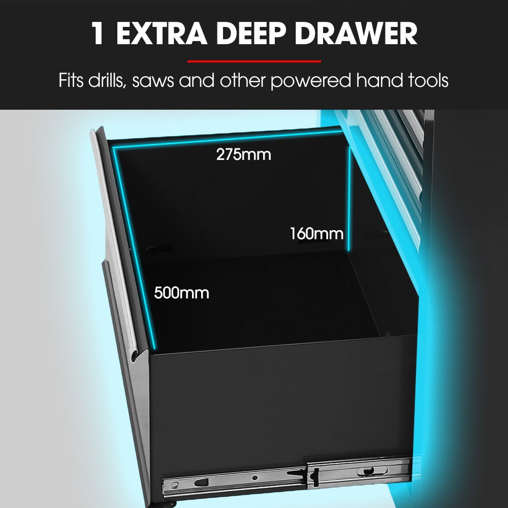 BULLET Pro 16 Drawer Tool Box Cabinet Chest Storage, Toolbox Garage Organiser Set, Black