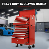 Bullet Pro 16 Drawer Tool Box Cabinet Chest Storage, Toolbox Garage Organiser Set, Red - Top-Down View